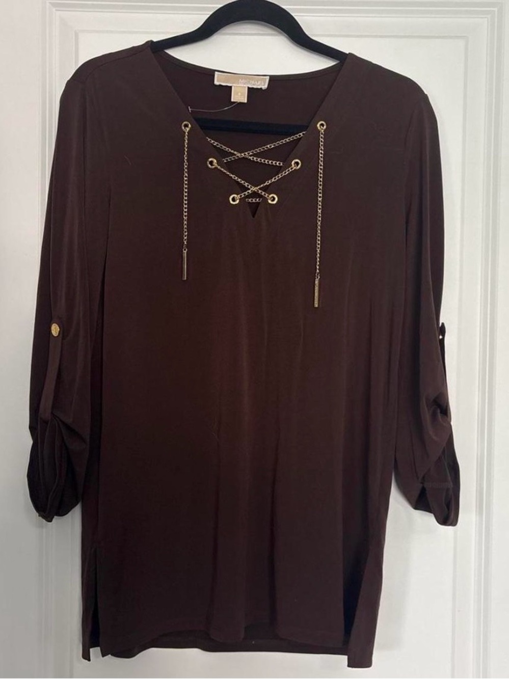 MICHAEL Michael Kors Chocolate Brown Lace-Up Chain Tunic
